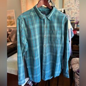 Adventure ready PrAna Soft Women's Large Teal Cozy Soft Plaid Flannel ButtonDown
